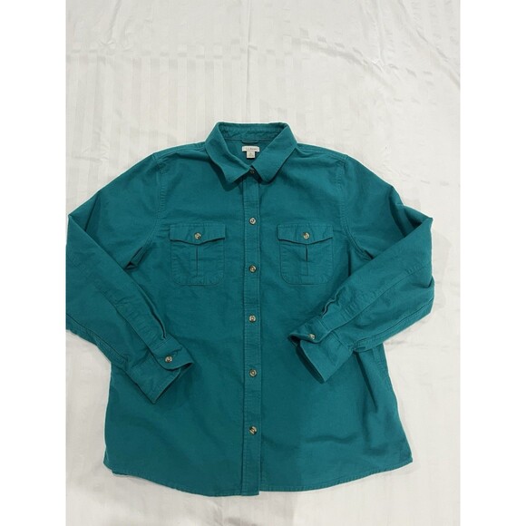L L Bean Large Womens 100% Cotton Soft Flannel Long Sleeve Button Shirt Green - Picture 1 of 7